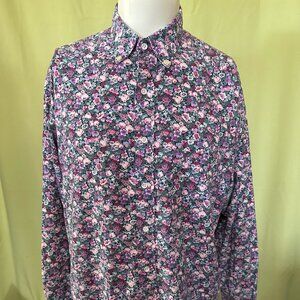 Vintage Johnny Cotton Men's Floral Roses LS Button Front Shirt Medium Made in US